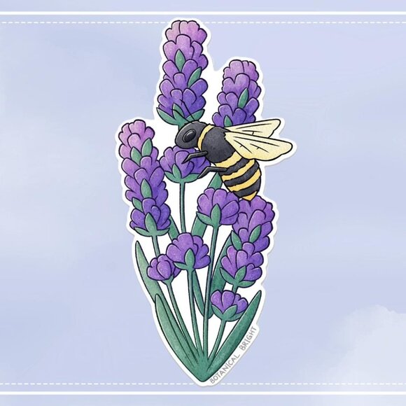 3 for $15 - Bee and Lavender Flower Sticker - Waterproof Vinyl‎ Nature Decal - Picture 2 of 7